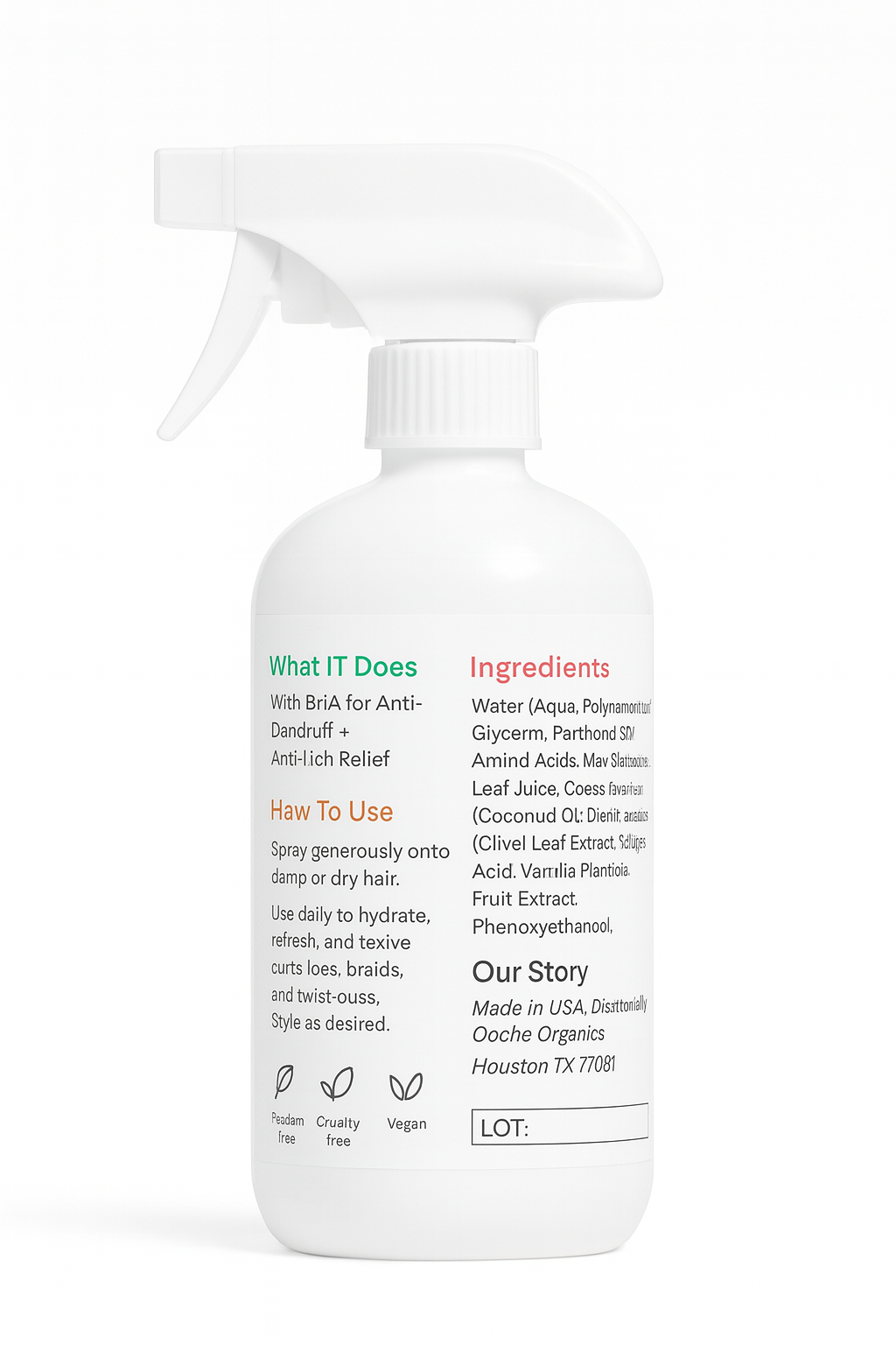 Ooché Organics Odor-Defense Liquid Conditioner bottle back

“Odor-Defense Liquid Conditioner ingredients label”

“Hydrating liquid conditioner for natural hair curls coils locs”