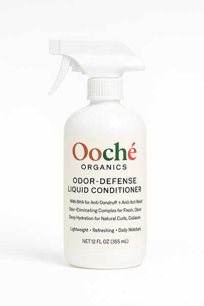Ooché Organics Odor-Defense Liquid Conditioner bottle front”

“Odor-Defense Liquid Conditioner ingredients label”

“Hydrating liquid conditioner for natural hair curls coils locs”