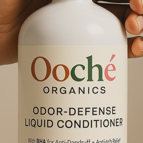 Ooché Organics Odor-Defense Liquid Conditioner bottle front”

Odor-Defense Liquid Conditioner ingredients label
Hydrating liquid conditioner for natural hair curls coils locs